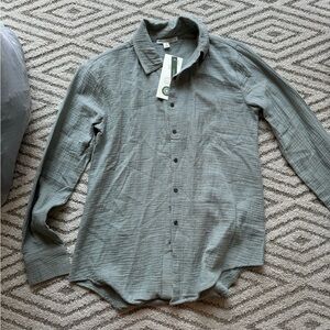 Thread for Thought gray blue button up shirt